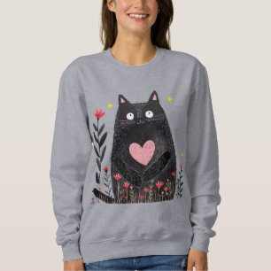 Camiseta Linda Boho Floral Aquarela Gata Preta Menina