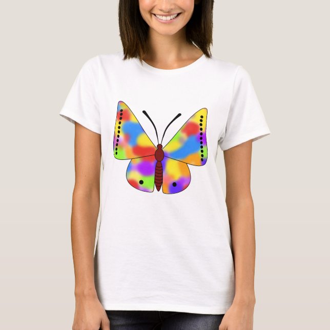 Camiseta Linda borboleta com asas arco-íris (Frente)