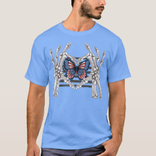 Camiseta Linda borboleta do coração da mão Skeleton America