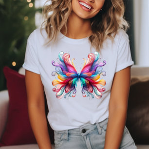 Camiseta Linda Borboleta Estilizada Colorida