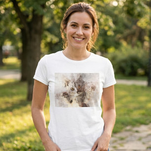 Camiseta Linda e fofa gatinha brincalhona aquarela