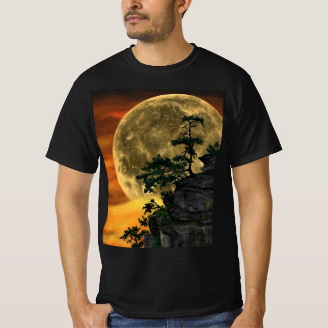 Camiseta Linda e grande noite de lua cheia - Desenhando dif (Frente)