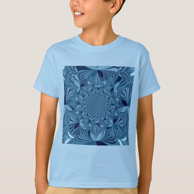 Camiseta Linda e Iridescente Arte Caleidoscópica Azul (Frente)