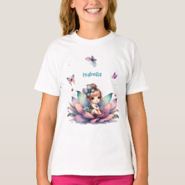 Camiseta Linda fada sentada dentro da flor