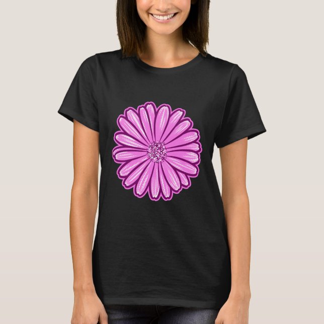 Camiseta Linda Flor de Margarida, Ilustração de Meio-Tons (Frente)