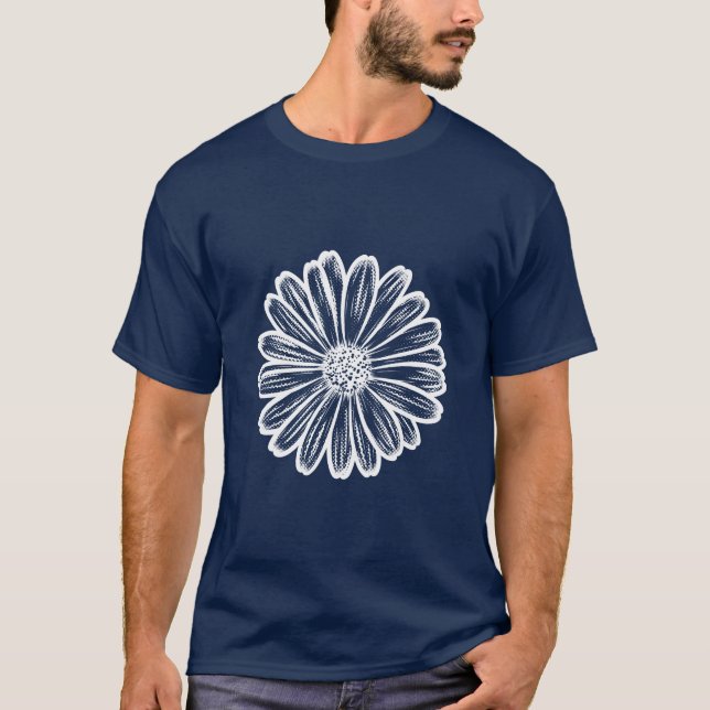 Camiseta Linda Flor de Margarida, Ilustração de Meio-Tons (Frente)