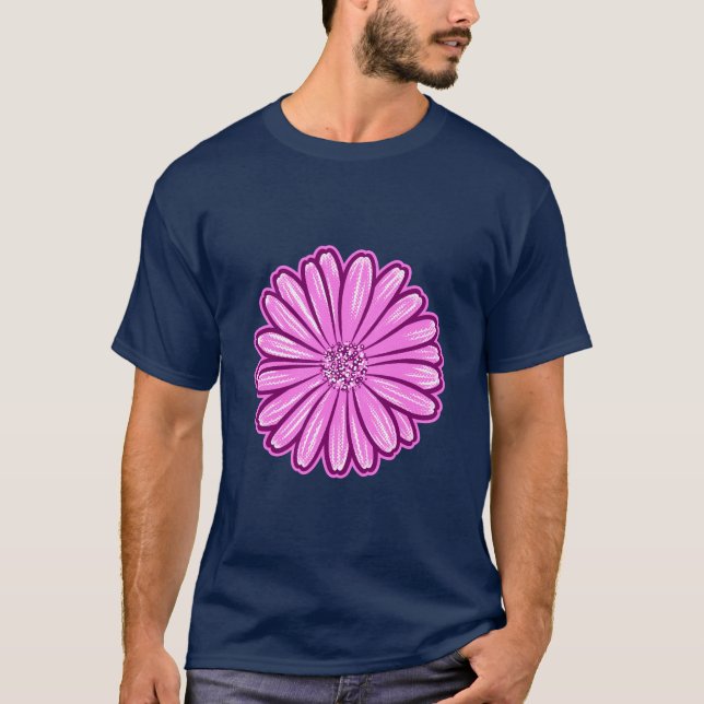 Camiseta Linda Flor de Margarida, Ilustração de Meio-Tons (Frente)