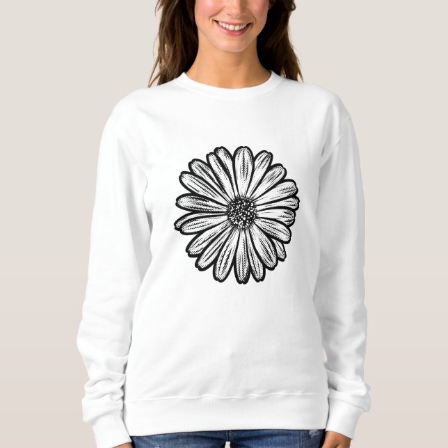Camiseta Linda Flor de Margarida, Ilustração de Meio-Tons (Frente)