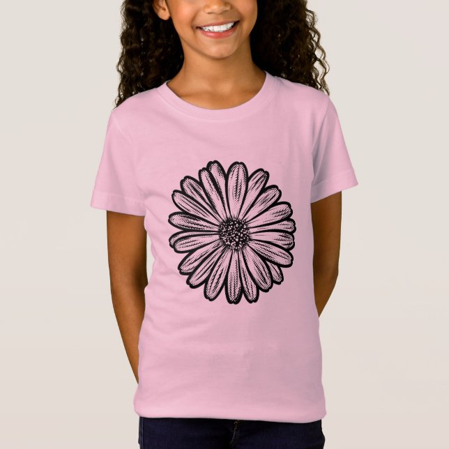 Camiseta Linda Flor de Margarida, Ilustração de Meio-Tons (Frente)