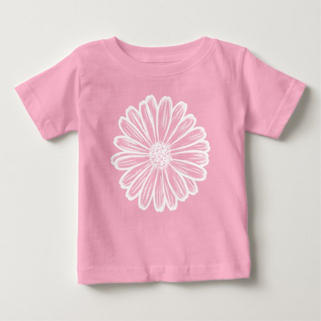 Camiseta Linda Flor de Margarida, Ilustração de Meio-Tons (Frente)