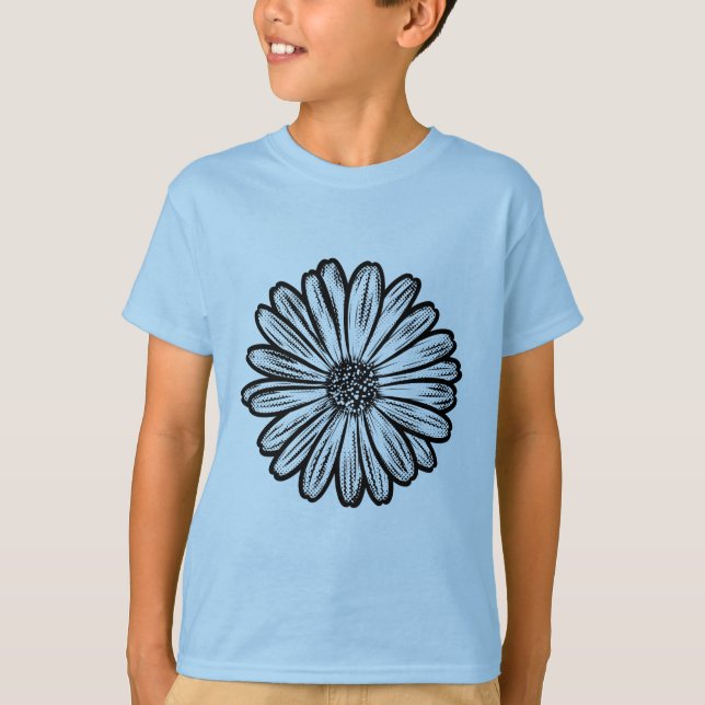 Camiseta Linda Flor de Margarida, Ilustração de Meio-Tons (Frente)