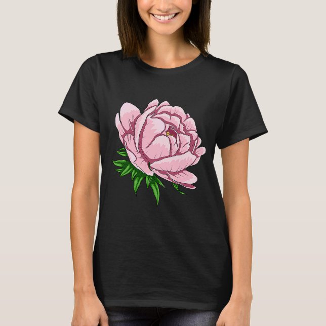 Camiseta Linda Flor Peony Rosa Floral Pia-Rosa (Frente)