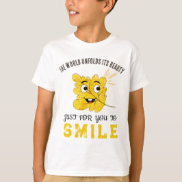 Camiseta Linda Folha Sorridente "O Mundo Desdobra Sua Belez