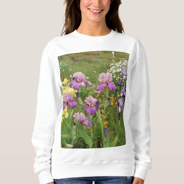 Camiseta Linda Foto floral da Flor Roxo Iris (Frente)