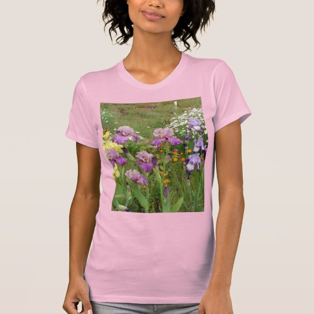 Camiseta Linda Foto floral da Flor Roxo Iris (Frente)