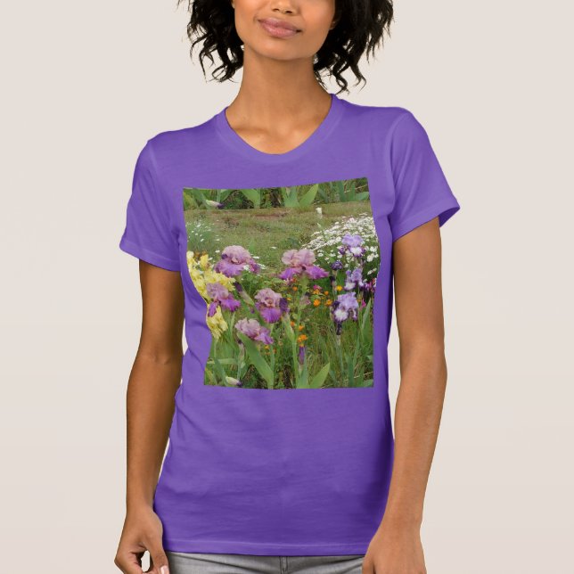 Camiseta Linda Foto floral da Flor Roxo Iris (Frente)