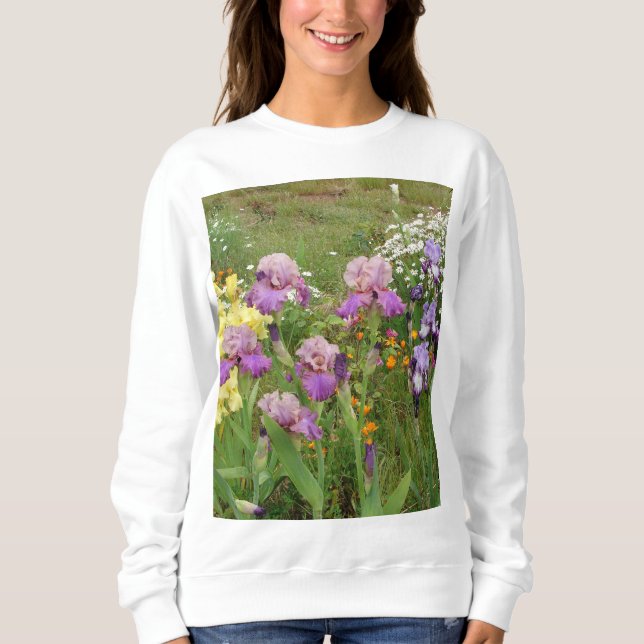Camiseta Linda Foto floral da Flor Roxo Iris (Frente)