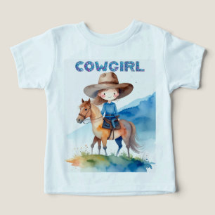 Camiseta Linda Garota Cowgirl Montando Cavalo Design Aquare