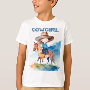 Camiseta Linda Garota Cowgirl Montando Cavalo Design Aquare