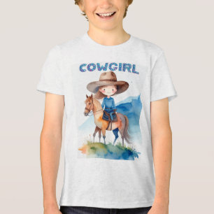Camiseta Linda Garota Cowgirl Montando Cavalo Design Aquare