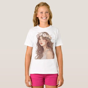 Camiseta Linda Garota de Anime Floral – Estética Pastel Sua