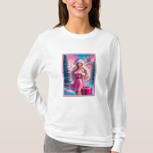 Camiseta Linda garota de Natal rosa 01