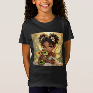 Camiseta Linda Garota Fada de Anime e Dragão Chibi