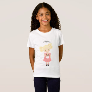 Camiseta Linda Garota Loira de Aniversário e Cachorrinho