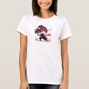 Camiseta Linda garota ninja guerreira em flor