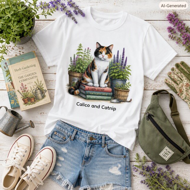 Camiseta Linda Gata Malhada e Amante de Gata e Erva-Cidreir (Criador carregado)