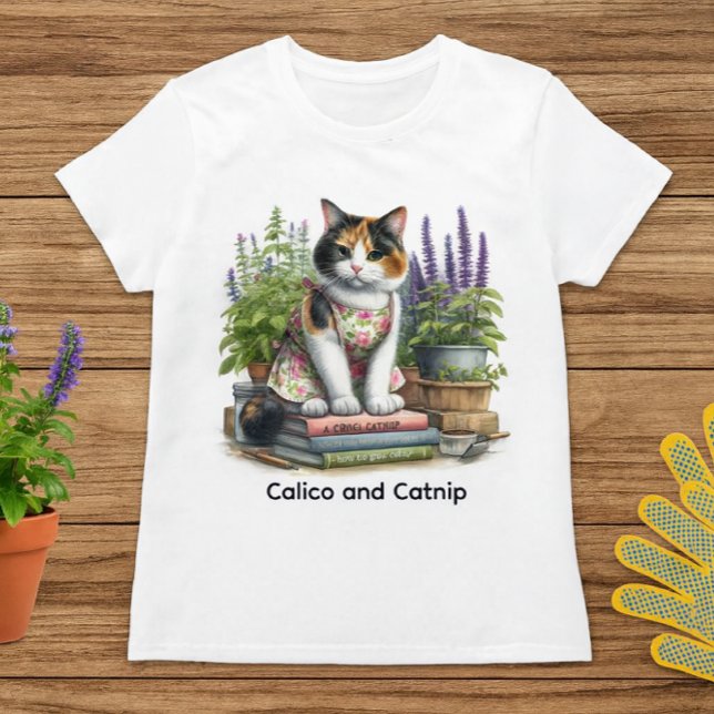 Camiseta Linda Gata Malhada e Amante de Gata e Erva-Cidreir (Cute catnip kitty t-shirt for cat lovers. )
