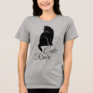 Camiseta Linda Gato Negra Sentado com Texto "Regra de Gatos