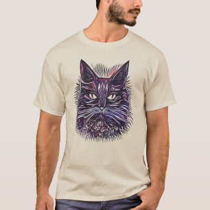 Camiseta Linda Ilustração de Cabeça de Gato