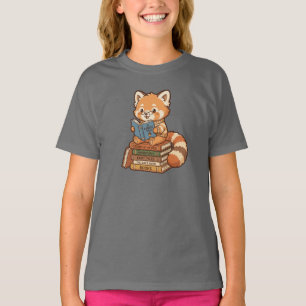 Camiseta Linda Ilustração de Panda Vermelho Leitor Amante d