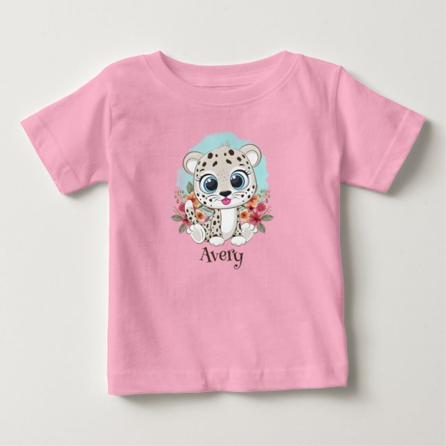Camiseta Linda leopardo com flores personalizado  (Frente)