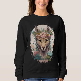 Camiseta Linda Lince Aquarela Coroa Floral Flor Felina