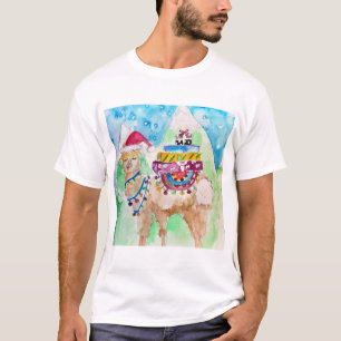 Camiseta Linda Llama Feliz Natal Arte aquarela
