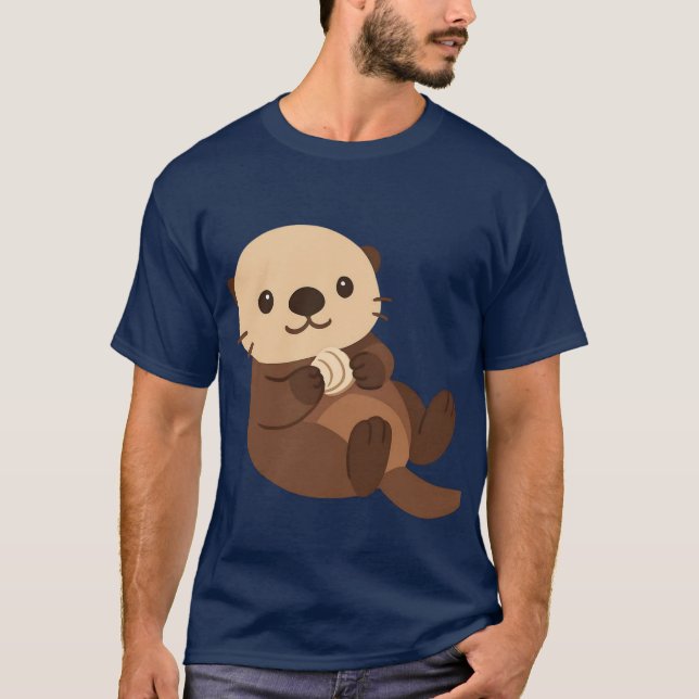 Camiseta Linda lontra marinha segurando concha  (Frente)