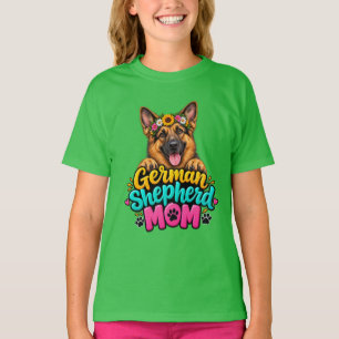 Camiseta  Linda Mãe Pastor Alemão Coroa de Flores - Cão GSD