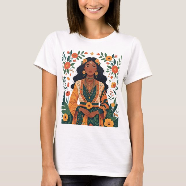 Camiseta Linda Menina Apresentando Tons Terrenos (Frente)