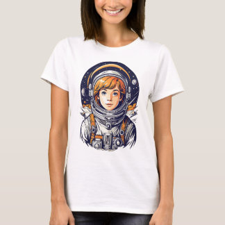 Camiseta Linda menina astronauta no espaço
