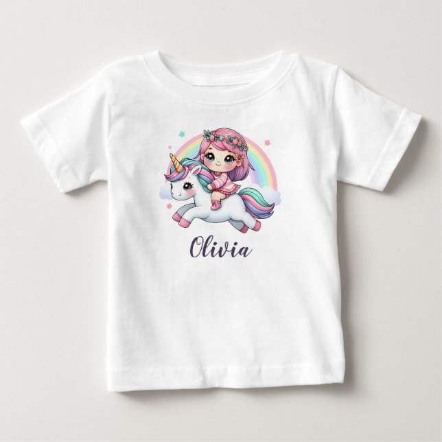 Camiseta Linda Menina Bebê em Unicórnio (Frente)