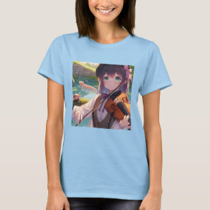 Camiseta Linda Menina de Animação Tocando Violino