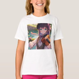 Camiseta Linda Menina de Animação Tocando Violino