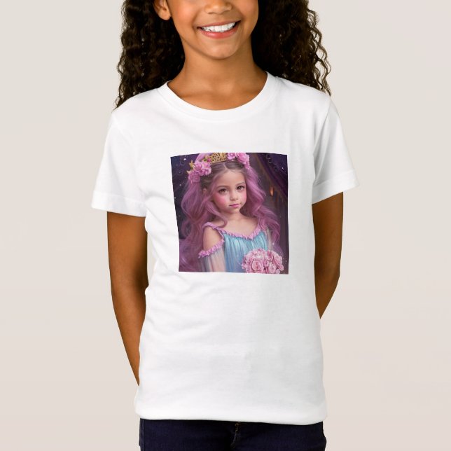 Camiseta Linda Menina Personalizada com Flores Rosa (Frente)
