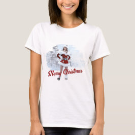 Camiseta Linda mulher de Natal sobre a neve do inverno