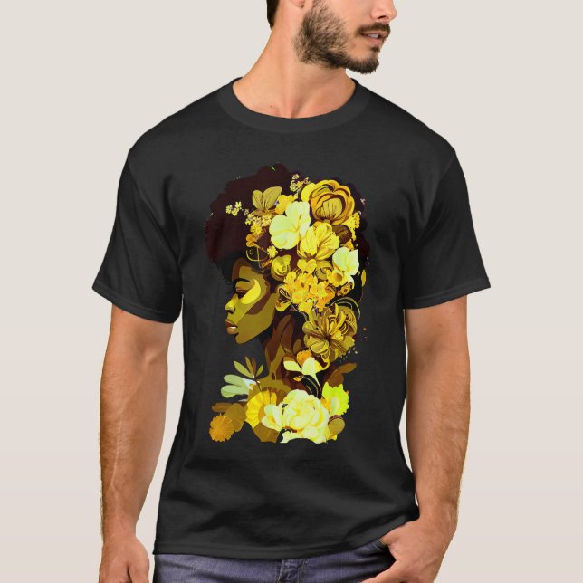 Camiseta Linda Mulher Negra Afro Rainha Africana Art Yello (Frente)