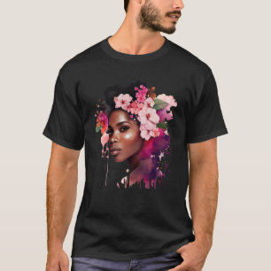 Camiseta Linda Mulher Negra Afro Rainha Melanin Fluxo Rosa