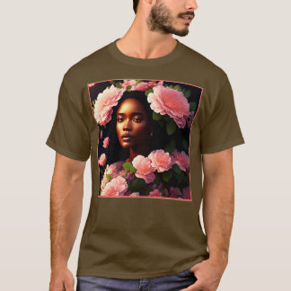 Camiseta Linda Mulher Negra Com Flores Rosa