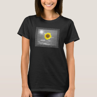 Camiseta Linda Negra e Branca, Gráfico Amarelo, Girassol